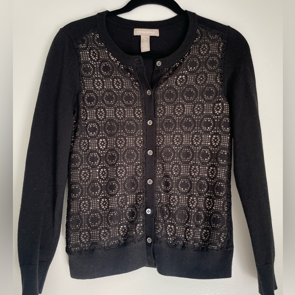 BANANA REPUBLIC Women's Polyester 30% Wool Cardigan Sweater w/ Lace XS